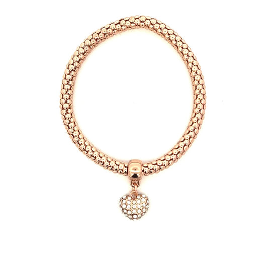 Heart Pendant Stretch Bracelet Rose Gold