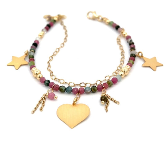 Italian Mixed Tourmaline Bracelet with Stars and Hearts