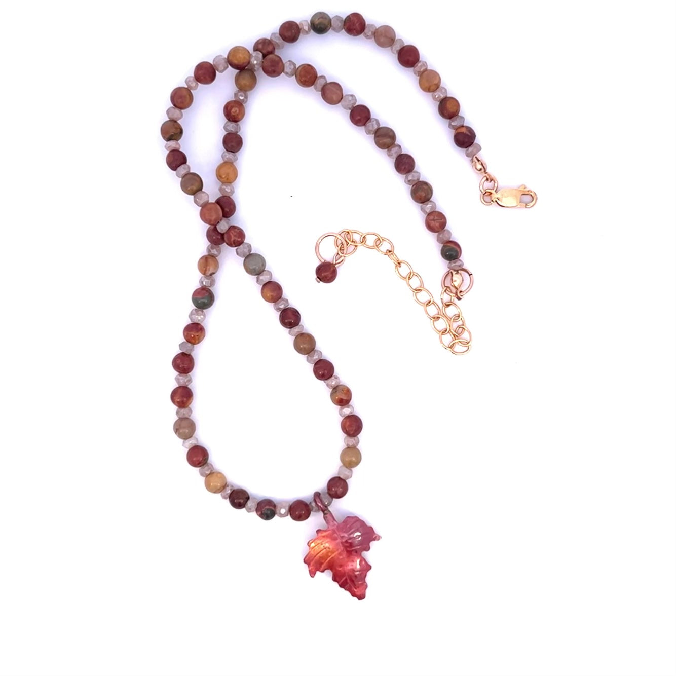 Red Creek Jasper and Moonstone Choker Necklace with Maple Leaf Pendant