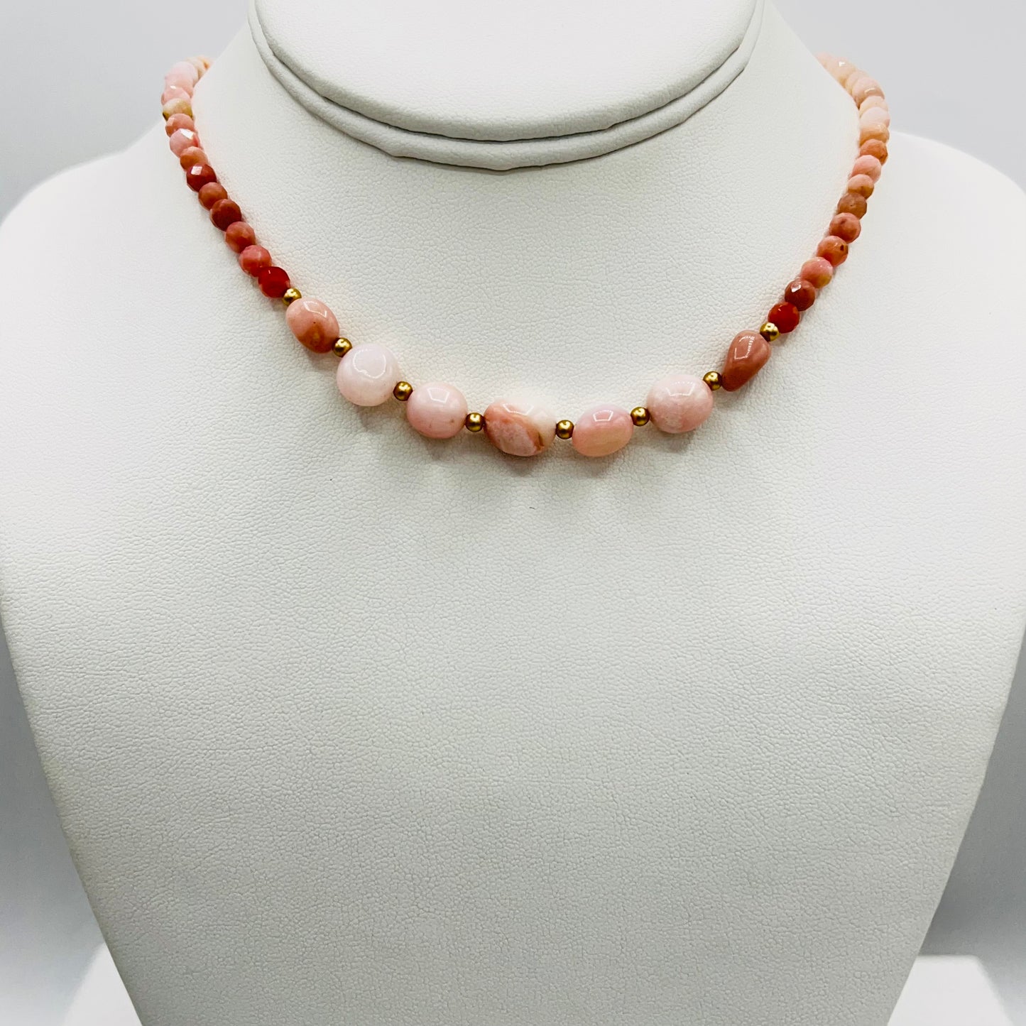 Peruvian Pink Opal Nugget and Bead Necklace 14k GF