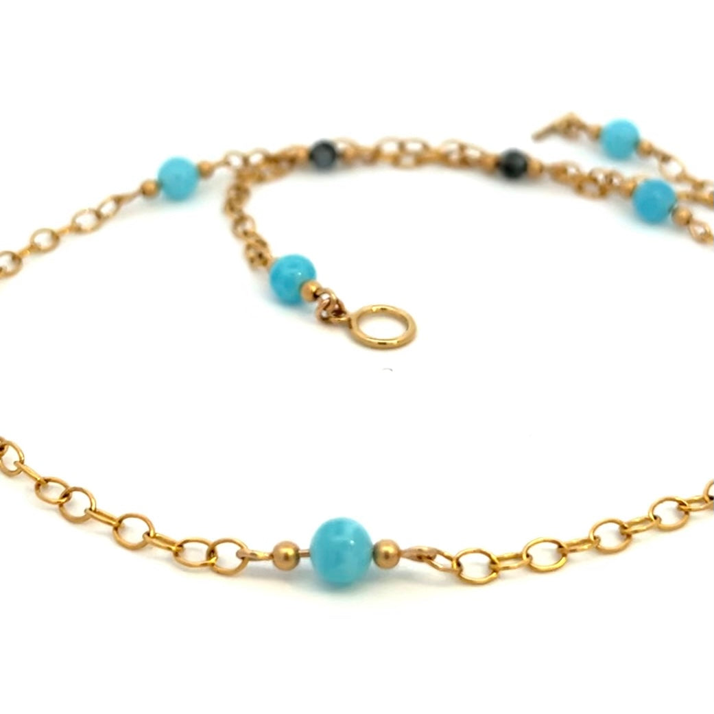 Blue Aquamarine and Chalcedony Toggle Necklace 14k GF