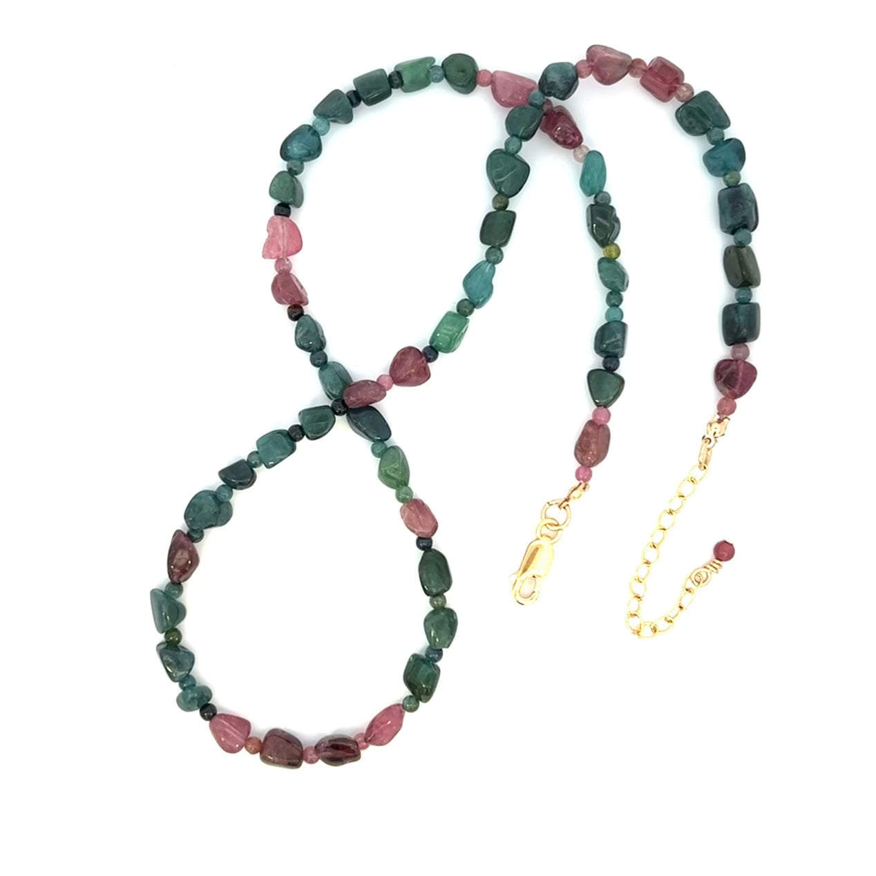 Pink and Blue Green Tourmaline Necklace 14k GF Gold