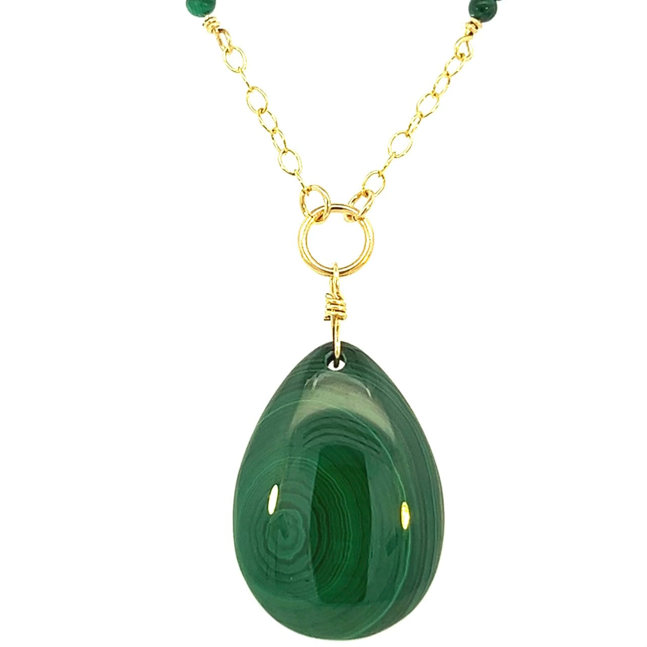 Green Malachite Pendant Necklace 14K GF Gold AAA Malachite