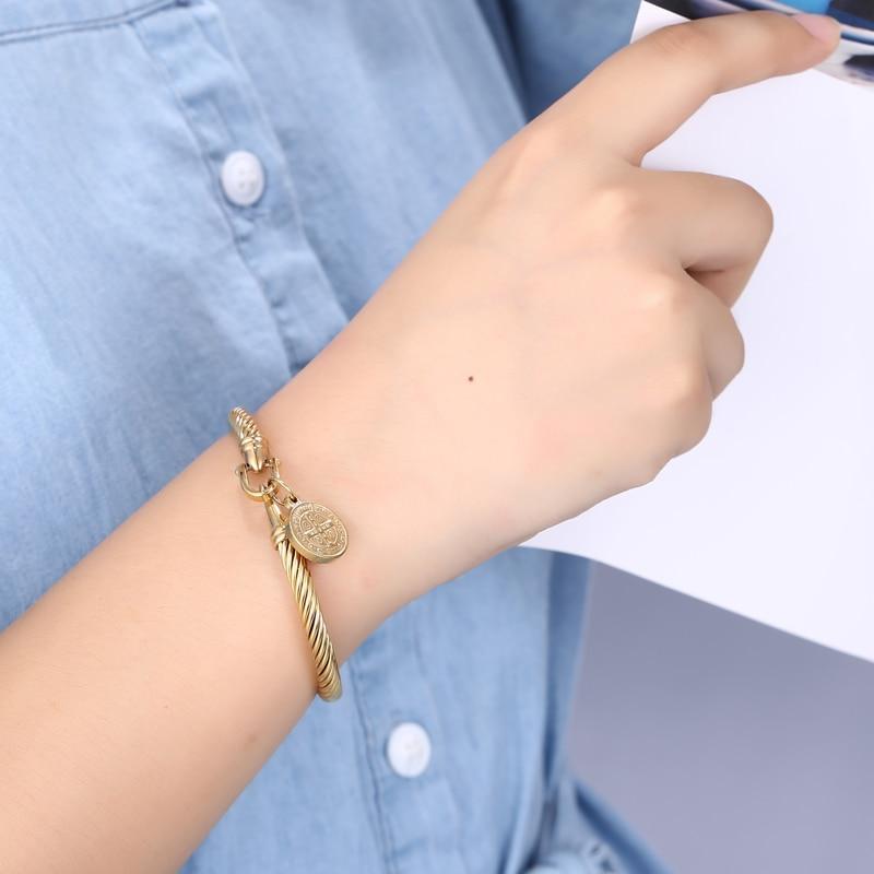 St. Benedict Charm Bracelet Bangle Gold