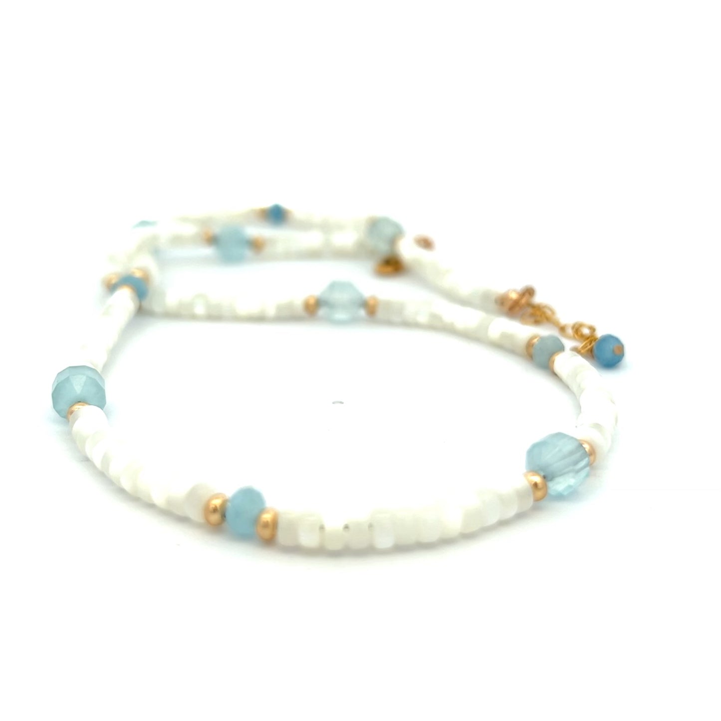 Aquamarine and Mother of Pearl Necklace 14k GF Gold