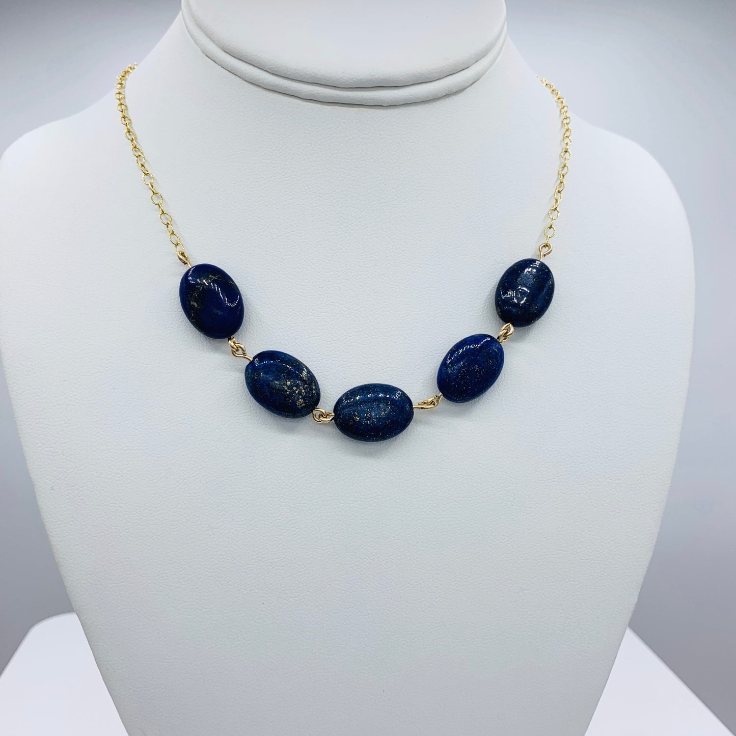 Genuine Gemstone Blue Lapis Lazuli Necklace 14k GF Chain Necklace Gold
