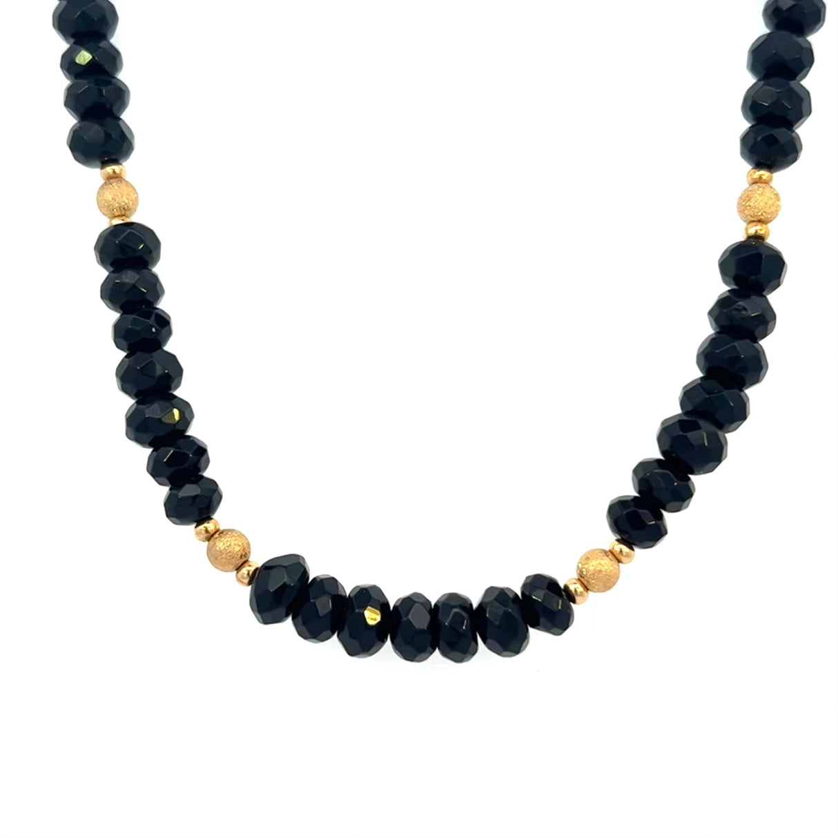Black Gemstone Necklace and Bracelet Set 14k GF Adjustable Gold