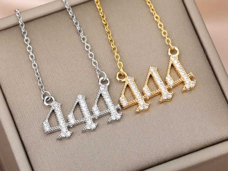 Dainty 444 Angel Number Necklace Gold or Silver CZ