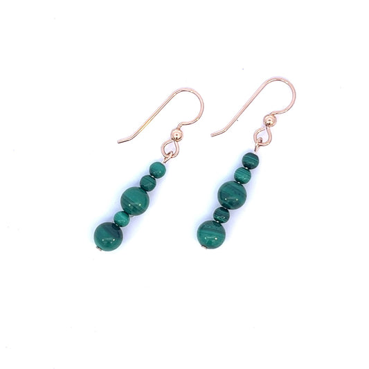Green Malachite Earrings 14K GF Gold AAA Malachite