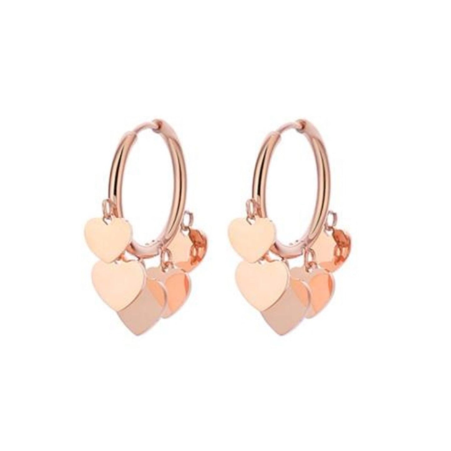 Multi Mini Heart Charm Dangle Hoop Earrings Rose Gold