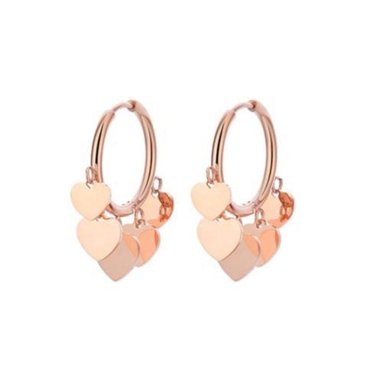 Multi Mini Heart Charm Dangle Hoop Earrings Rose Gold
