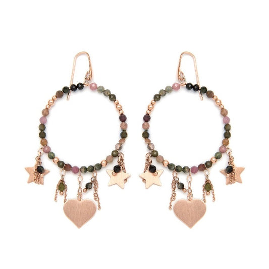 Italian Mixed Tourmaline Hoop Earrings with Stars and Hearts