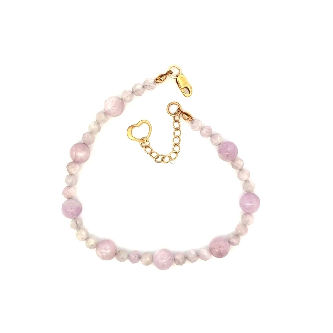 Violet Kunzite Gemstone Bracelet 14k GF Heart Charm