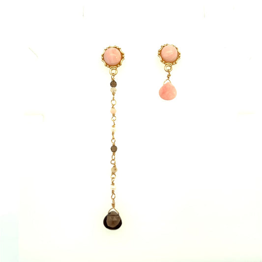 Italian Pink Opal and Smoky Quartz Earrings