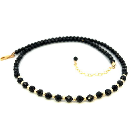 Black Spinel Necklace Chunky 14K GF Gold