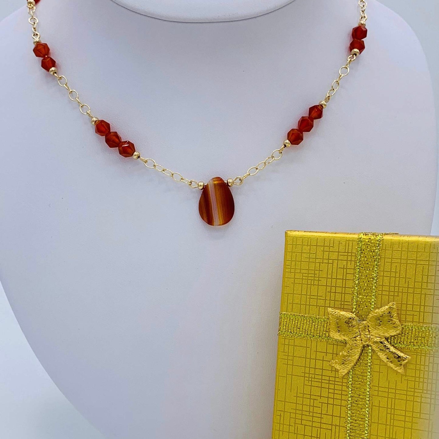 Orange Carnelian Necklace with Pendant on 14k Gold Filled Chain