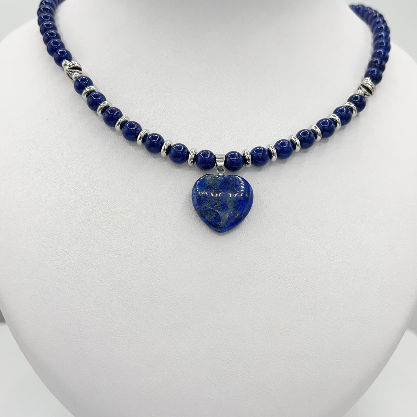 Natural Blue Lapis Lazuli Necklace With Heart Pendant Silver