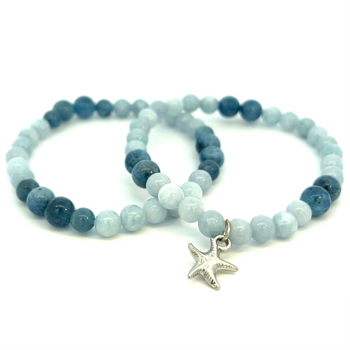 Aquamarine with Starfish Charm Stretch Bracelets Set
