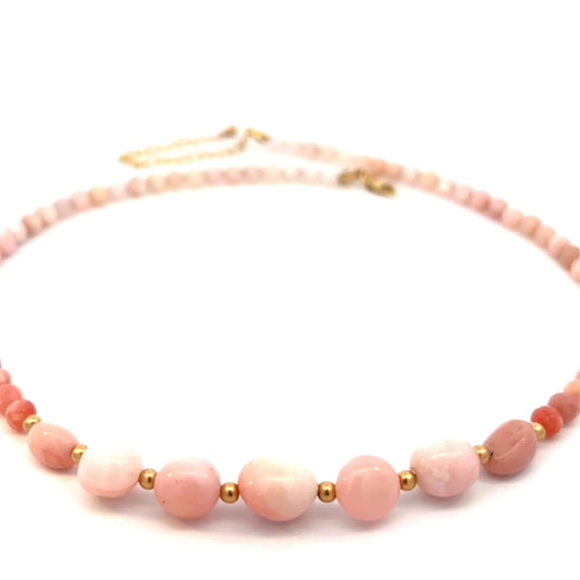 Peruvian Pink Opal Nugget and Bead Necklace 14k GF