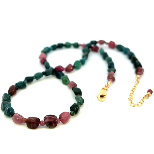 Pink and Blue Green Tourmaline Necklace 14k GF Gold