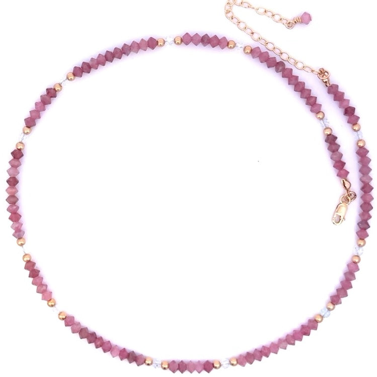 Pink Tourmaline and White Topaz Necklace 14k GF