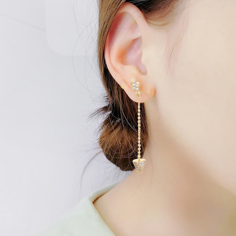 Micro Pave CZ Arrow Dagger Earrings Lightning Bolt Gold or Silver