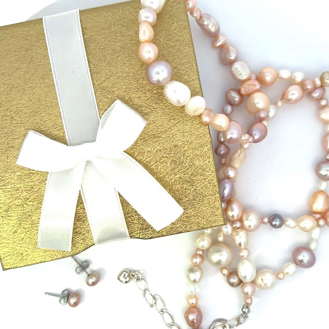 Pearl Necklace, Stretch Bracelet and Earrings Set