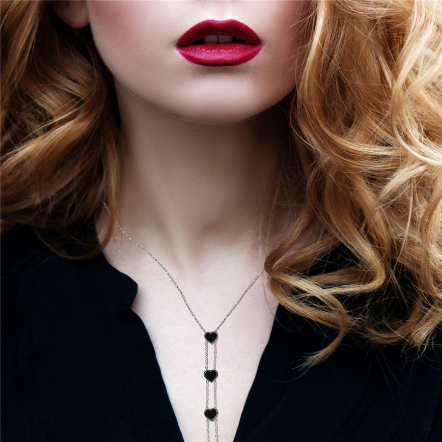 Triple Heart Lariat Y Necklace and Earrings Set Gold or Silver