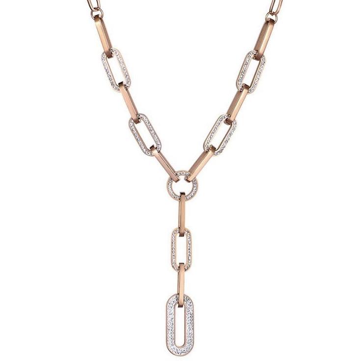 Paperclip Lariat Y Drop Necklace with Crystals Set