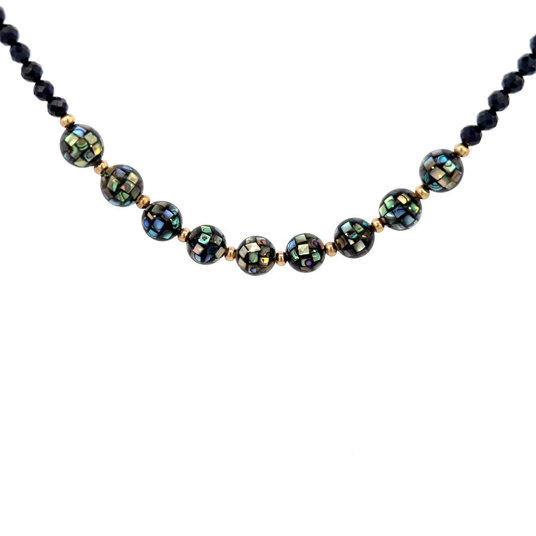 Black Spinel and Abalone Necklace 14k GF Gold