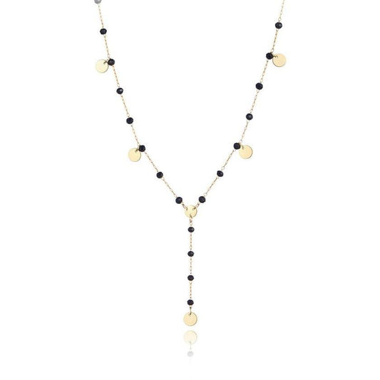 Dainty Y Drop Lariat Choker Necklace with Crystals and Coins