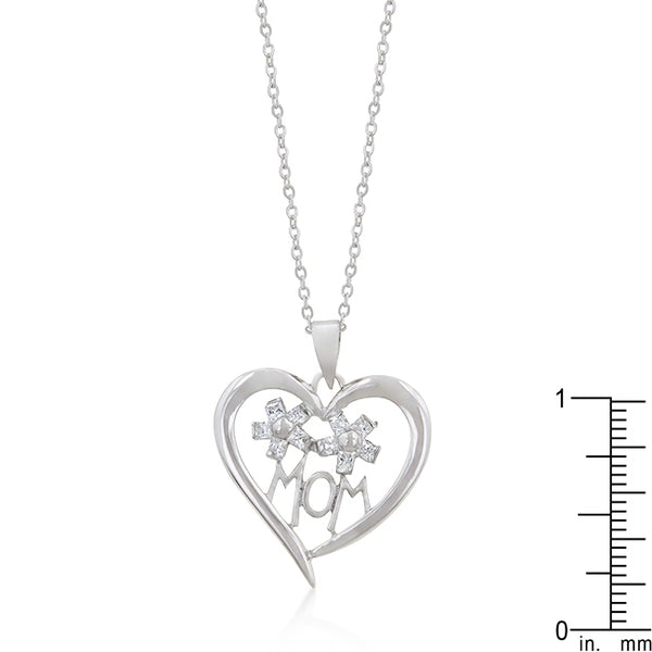 MOM Heart Pendant Necklace Silver