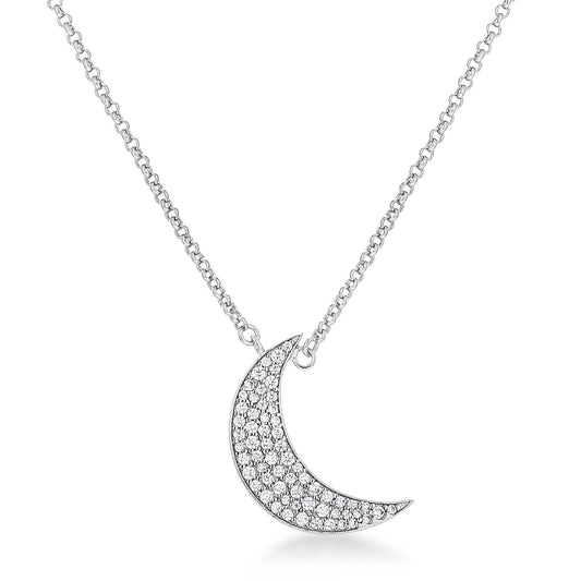 Crescent Moon CZ Pendant Necklace Silver