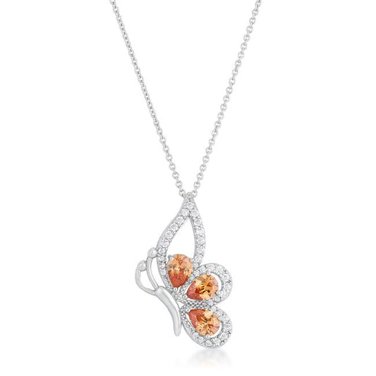 Butterfly Drop Necklace with Champagne CZ