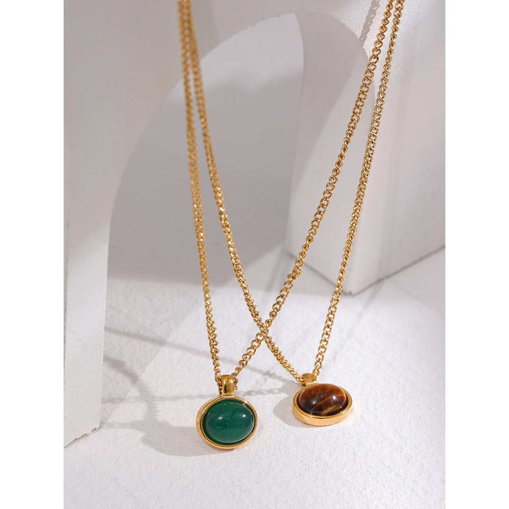 Tiger's Eye Pendant Necklace Gold