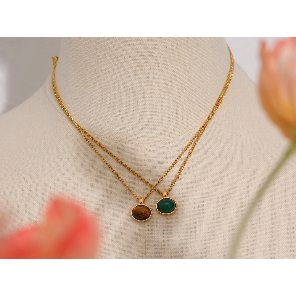 Tiger's Eye Pendant Necklace Gold