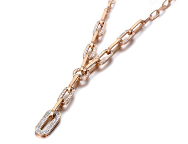 Paperclip Lariat Y Drop Necklace with Crystals Set