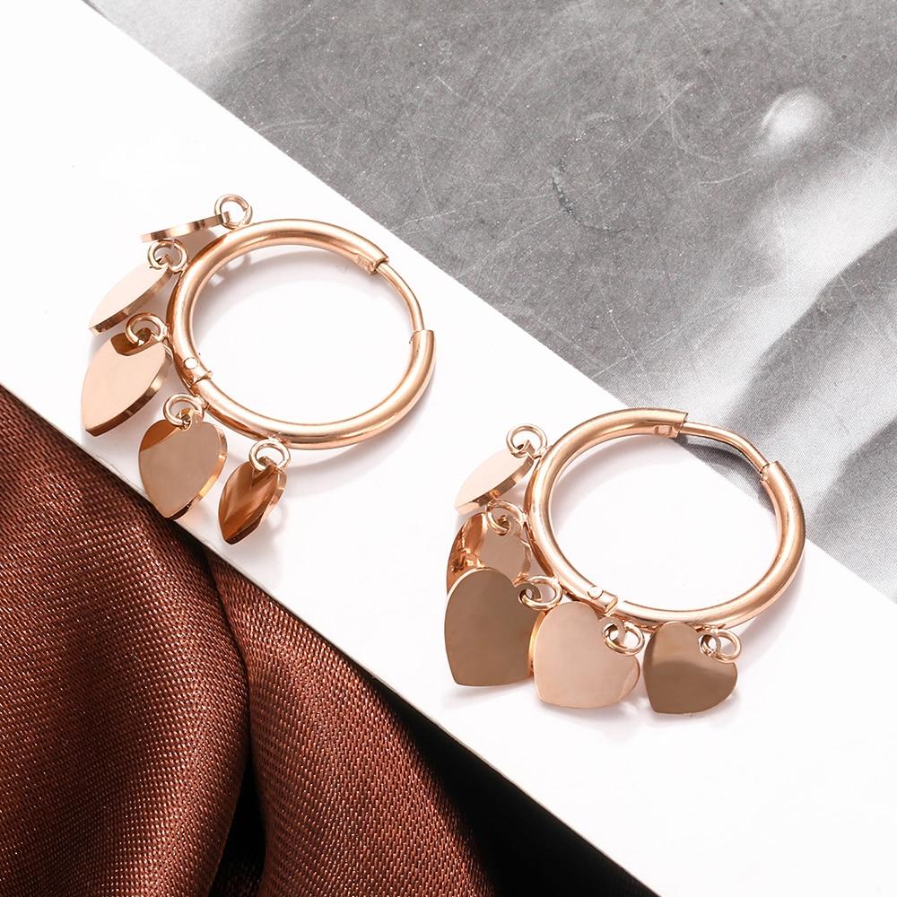 Multi Mini Heart Charm Dangle Hoop Earrings Rose Gold