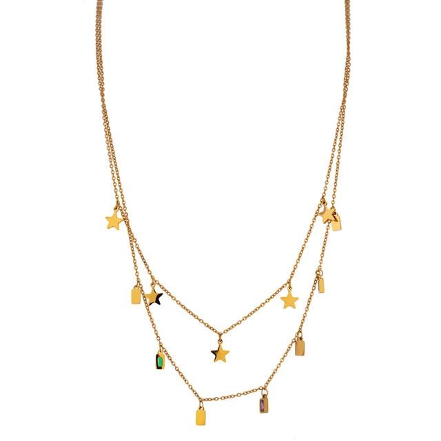 Dainty Layered Star Charm Necklace Gold