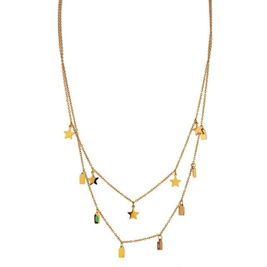 Dainty Layered Star Charm Necklace Gold
