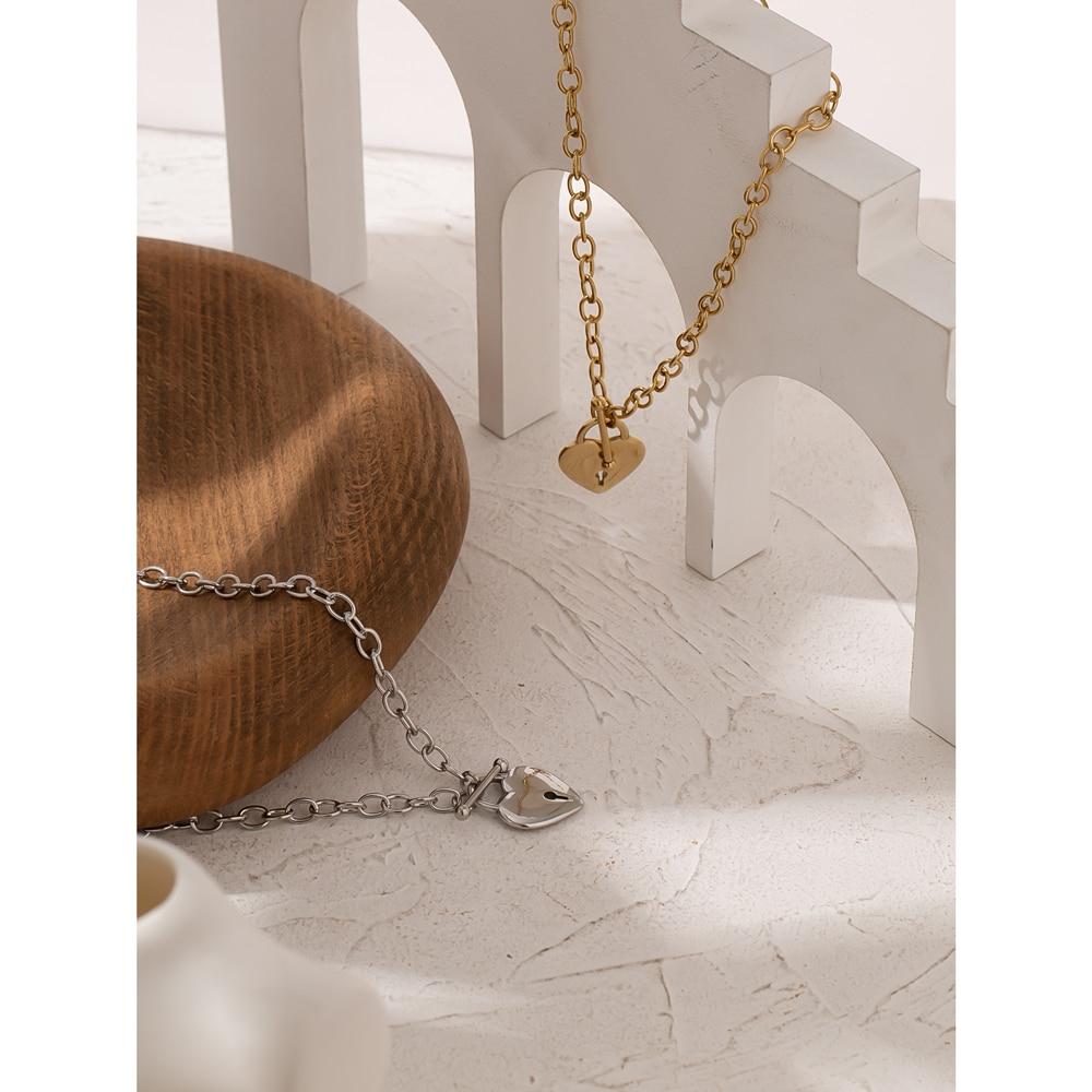 Heart with Lock Pendant Necklace Gold or Silver