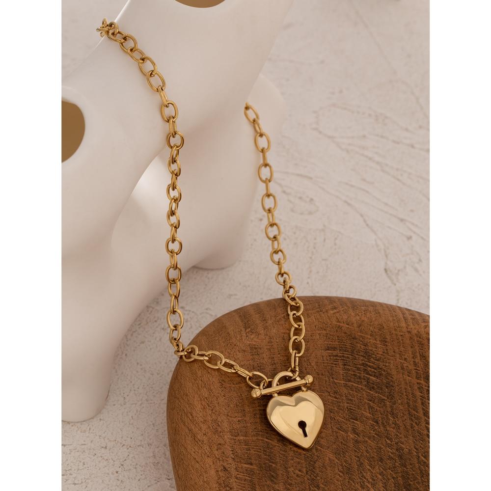 Heart with Lock Pendant Necklace Gold or Silver