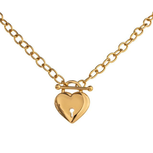 Heart with Lock Pendant Necklace Gold or Silver