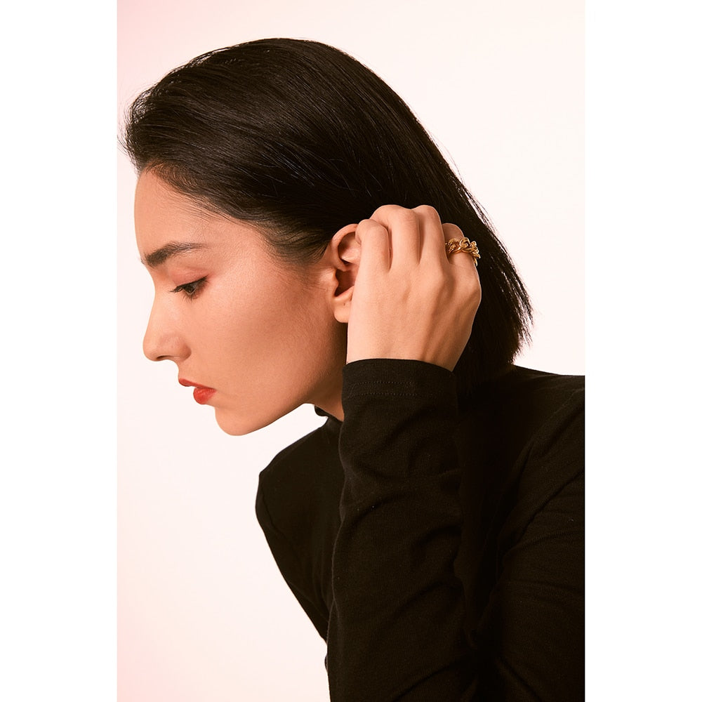 Adjustable Curb Link Chain Ring Gold