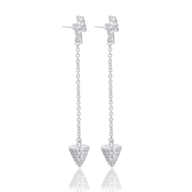 Micro Pave CZ Arrow Dagger Earrings Lightning Bolt Gold or Silver
