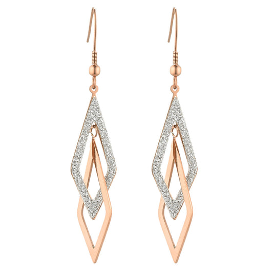 Geometric Tassel Dangle Drop Earrings Rose Gold