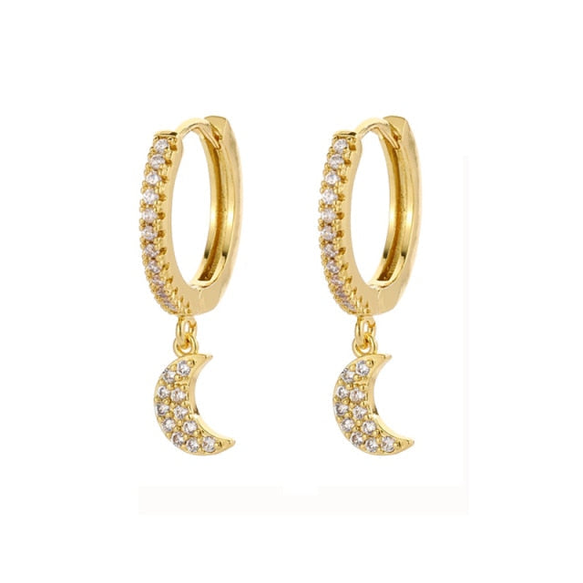 Mini Moon Huggie Hoops Dangle Earrings Gold