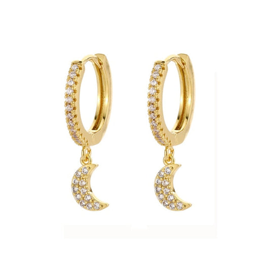 Mini Moon Huggie Hoops Dangle Earrings Gold