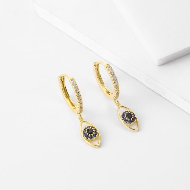 Evil Eye Huggie Hoops Earrings with Vertical Eye Charm Gold