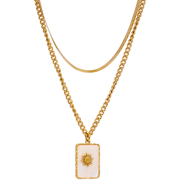 Mother of Pearl Sun Pendant Layered Necklace Gold